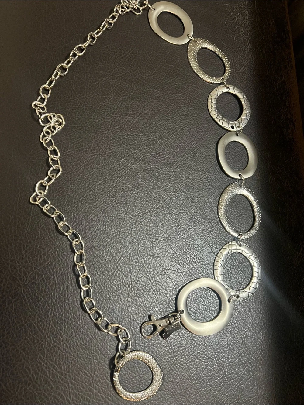 Chico's Silver Ring-Chain Belt with Black Accents